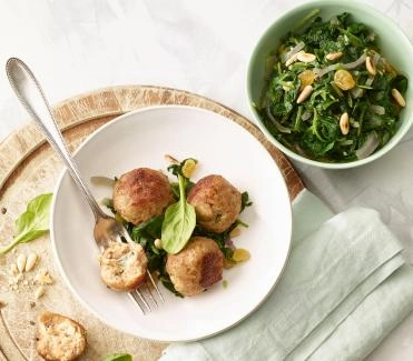201703 sizilianischer spinat mit gorgonzola fleischbaellchen